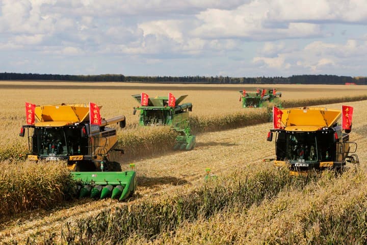 ชาวไร่จีนใช้เครื่องจักรไร้คนขับช่วยงานเก็บเกี่ยว