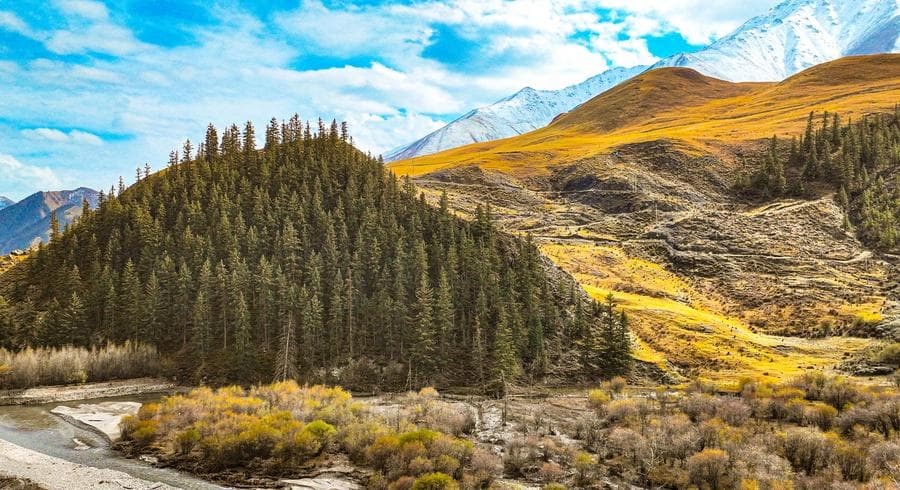 ทิวทัศน์ 'เทือกเขาฉีเหลียน' สีสันงามตาช่วงปลายสารทฤดู