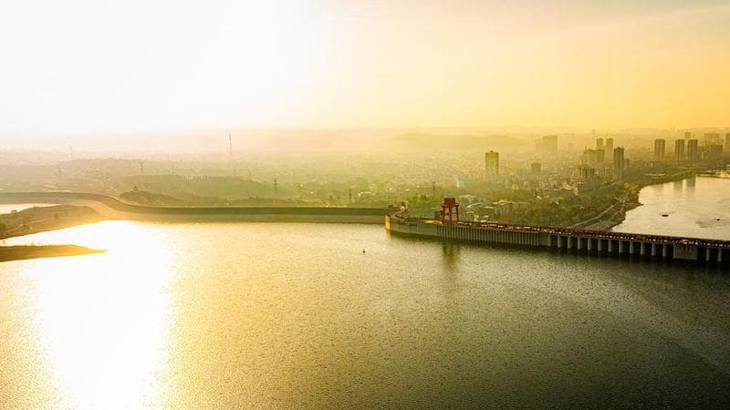 วิวมุมสูง 'อ่างเก็บน้ำตานเจียงโข่ว' ในหูเป่ย