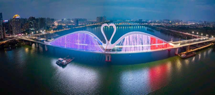 ฮุ่ยโจวเปิด 'สะพานห่านคู่' โดดเด่นข้ามแม่น้ำ