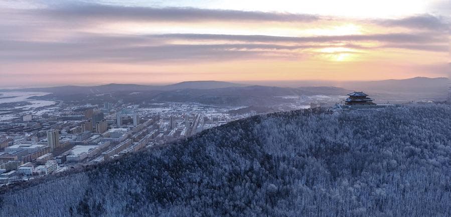 น้ำค้างแข็งเคลือบแมกไม้ในเฮยหลงเจียง