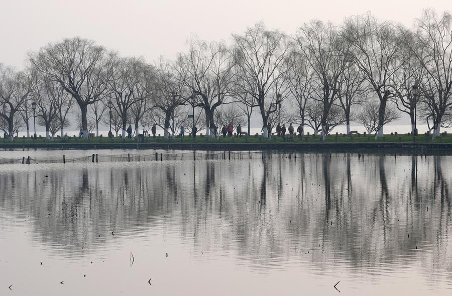 นทท.เดินเล่นชมธรรมชาติริมทะเลสาบซีหูในหางโจว