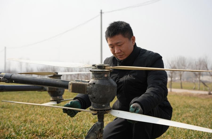 ส่องงานบิน 'โดรน' ปกป้องข้าวสาลีในซานตง