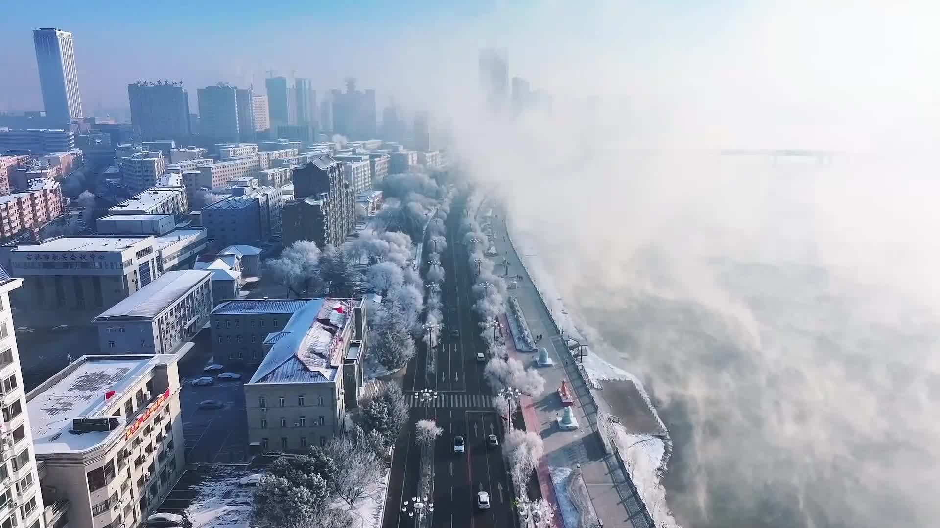 น้ำค้างแข็งเคลือบแมกไม้ขาวโพลนในจี๋หลิน