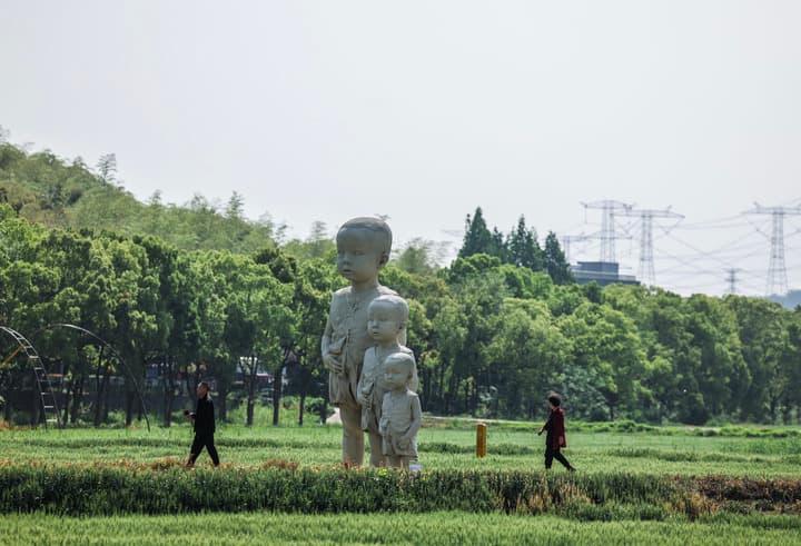 นิทรรศการ 'ภูมิศิลป์' เรียงรายเด่นกลางทุ่งข้าวในเจ้อเจียง