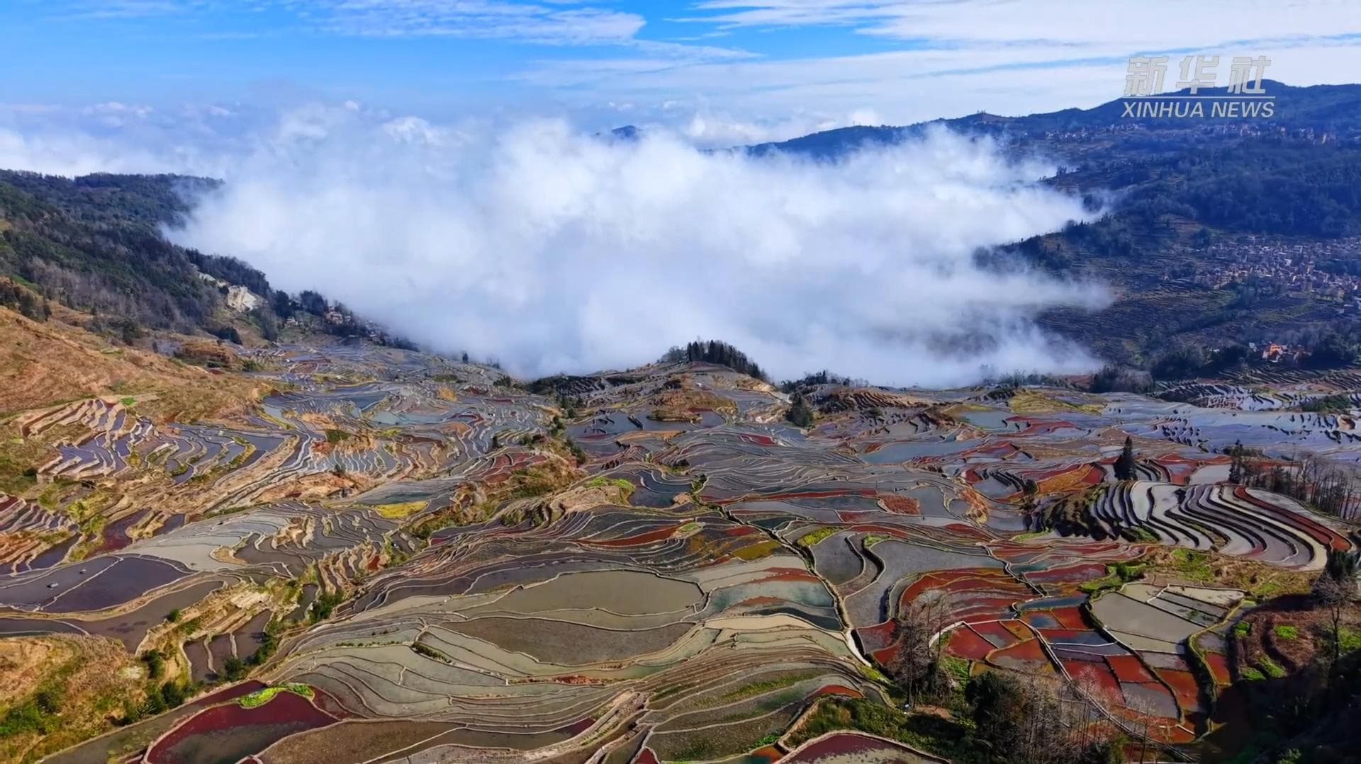 ทิวทัศน์ 'นาขั้นบันไดฮาหนี' ในยูนนานยามฤดูหนาว