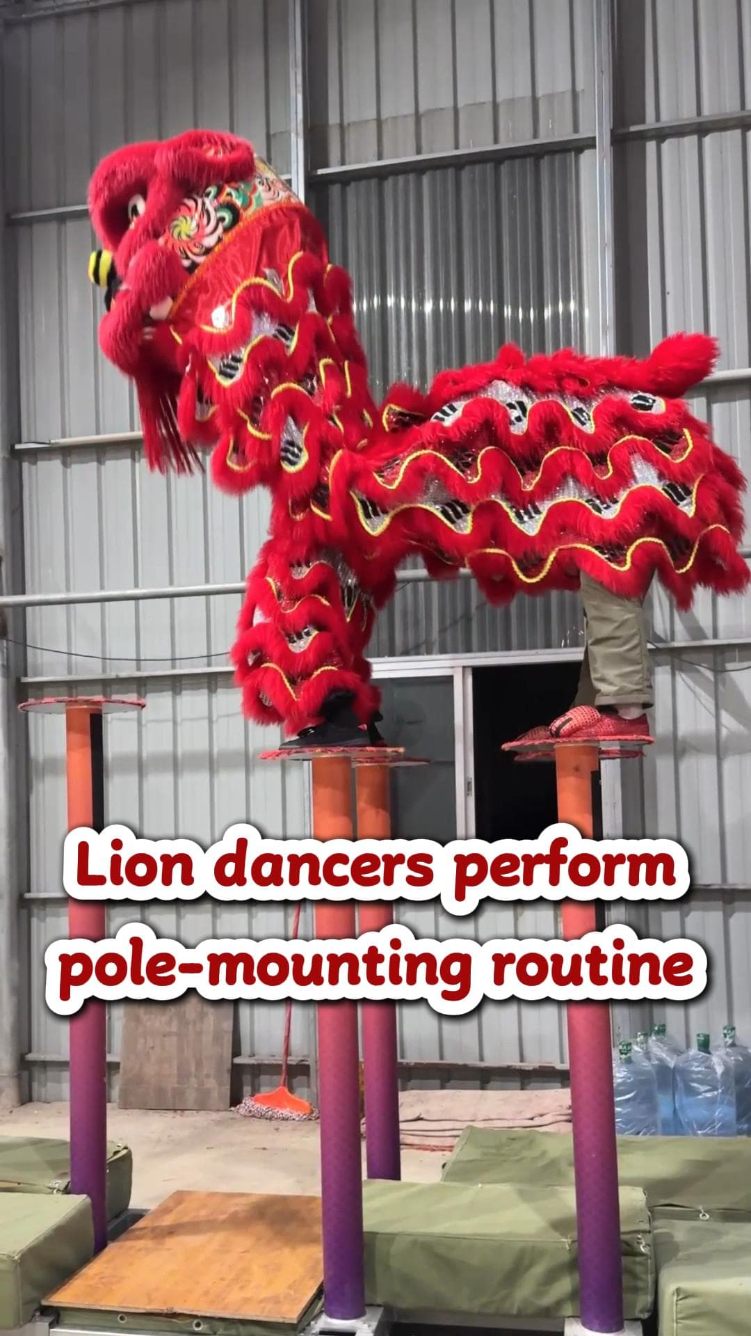 นสด.โชว์ ‘เชิดสิงโต’ กระโดดปีนเสาสุดทึ่งในจ้านเจียง