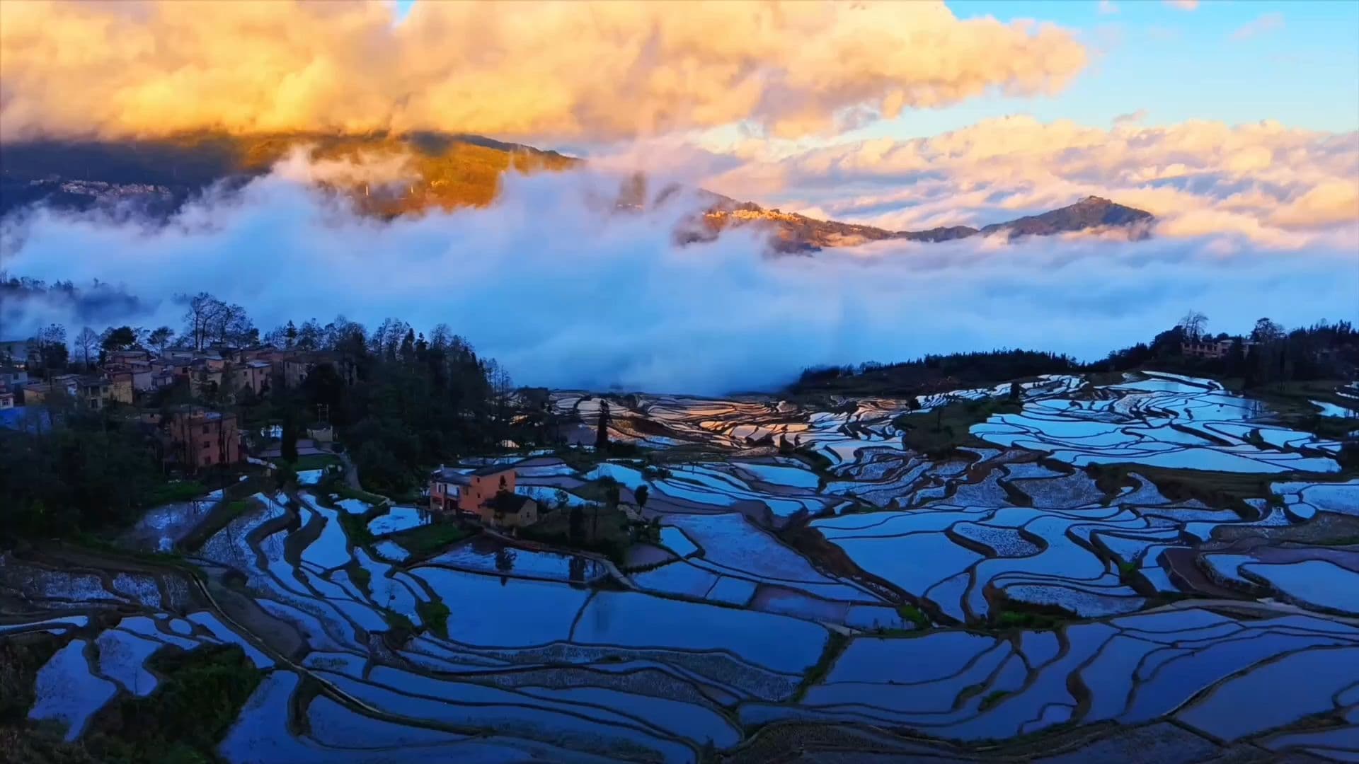 ผืนน้ำใสราวกระจก ‘นาขั้นบันไดฮาหนี’ สะท้อนผืนฟ้าตระการตาในยูนนาน